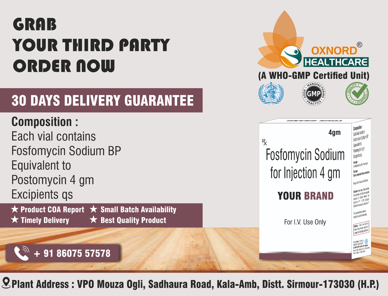 FOSFOMYCIN SODIUM FOR INJECTION 4GM